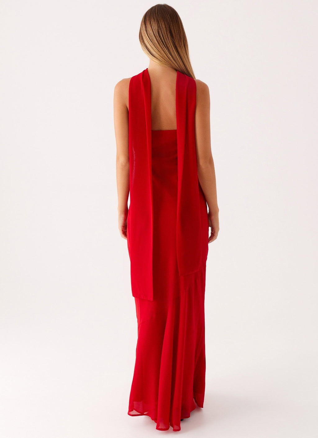 Strapless Brushed Chiffon Maxi Dress - Red