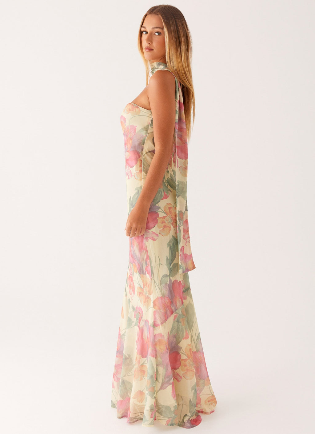 Strapless Brushed Chiffon Maxi Dress - Yellow Peony
