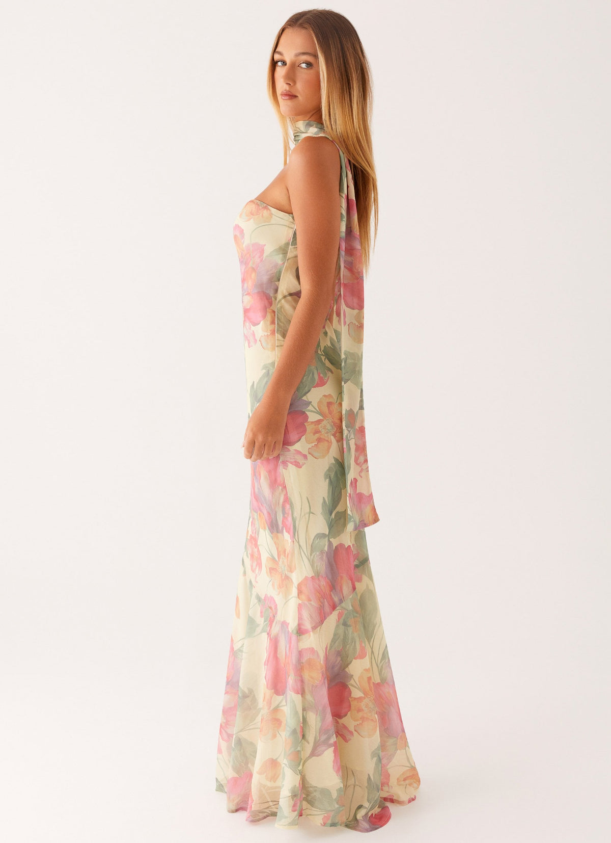 Strapless Brushed Chiffon Maxi Dress - Yellow Peony