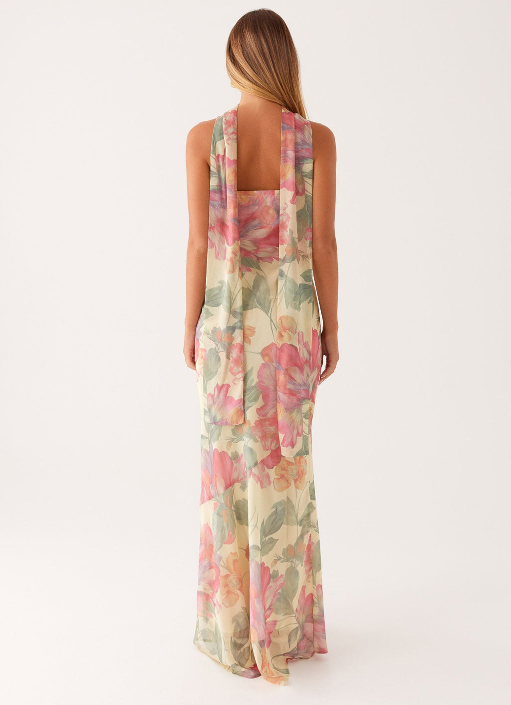 Strapless Brushed Chiffon Maxi Dress - Yellow Peony