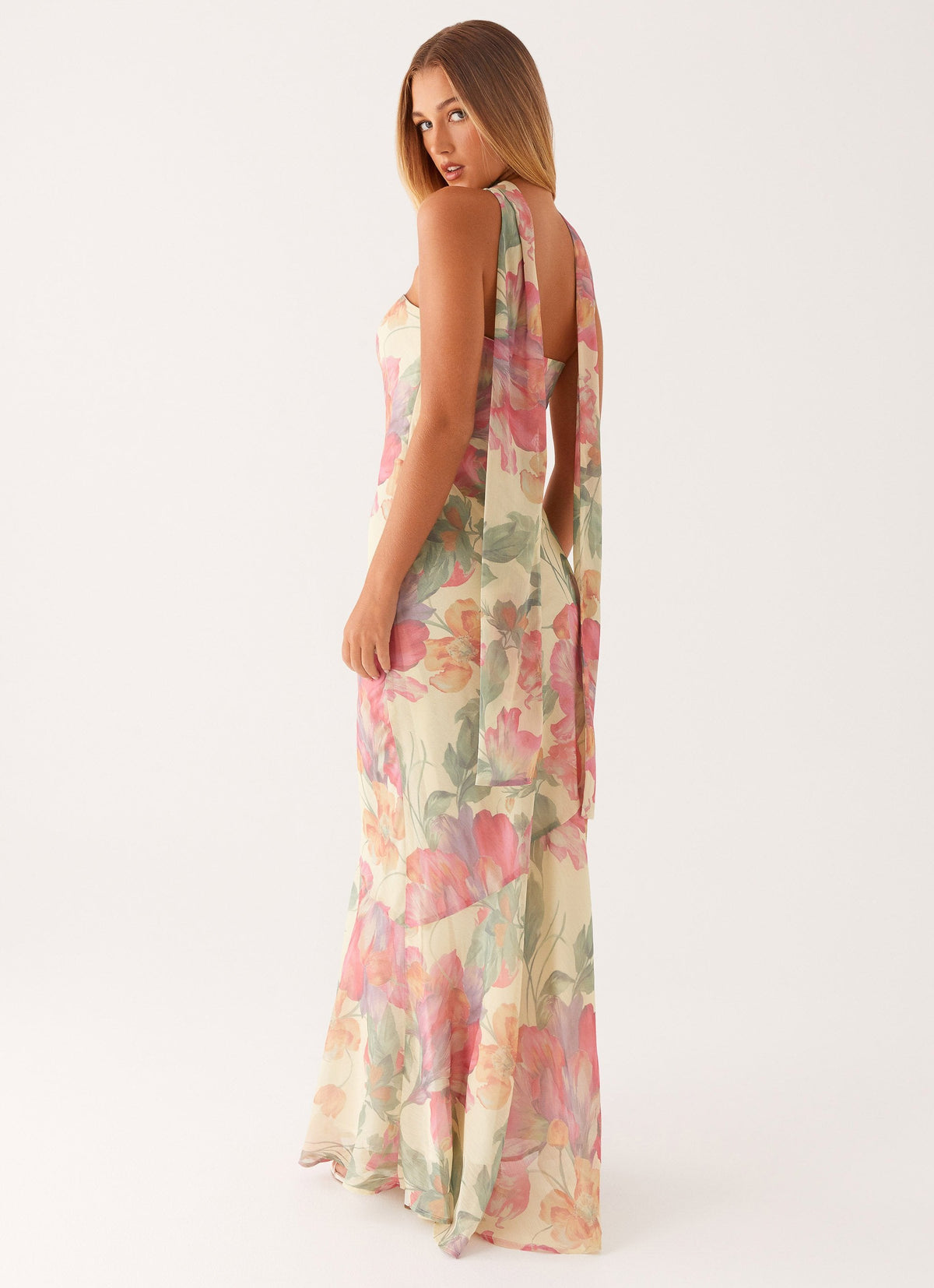 Strapless Brushed Chiffon Maxi Dress - Yellow Peony