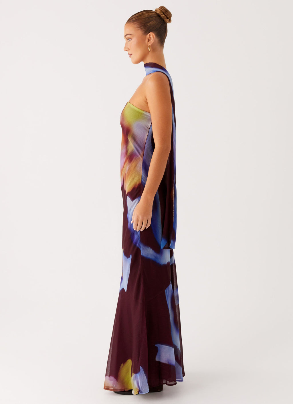 Strapless Brushed Chiffon Maxi Dress - Dark Floral