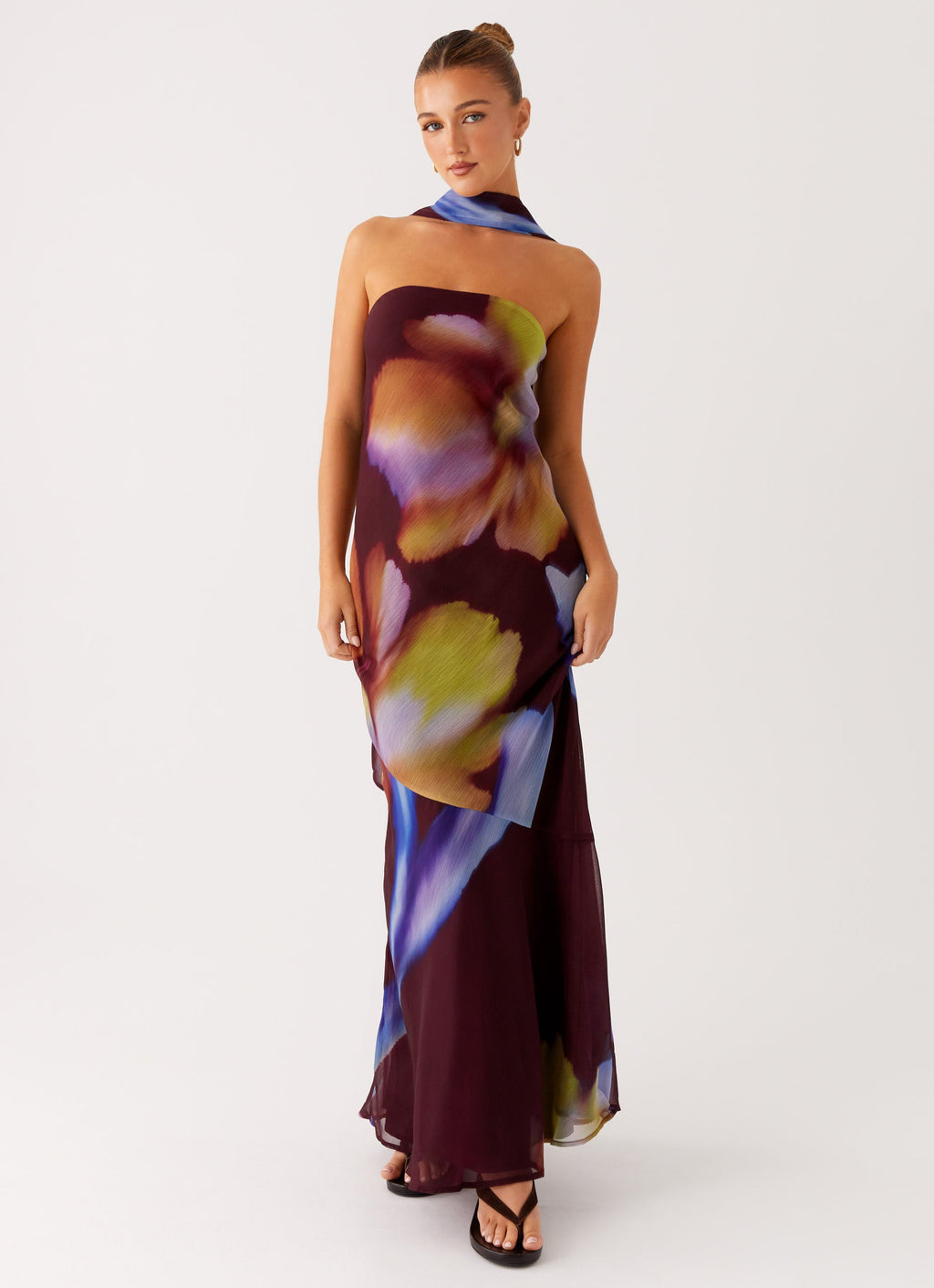 Strapless Brushed Chiffon Maxi Dress - Dark Floral