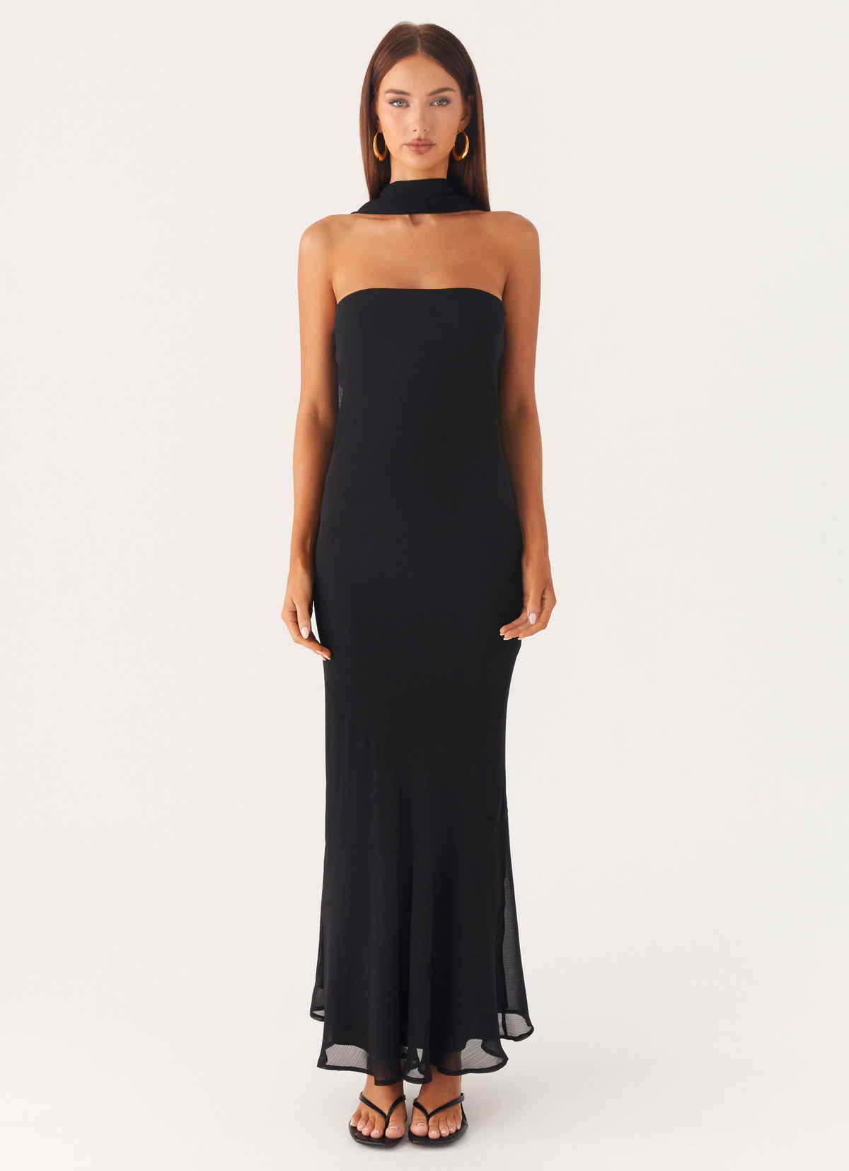Strapless Brushed Chiffon Maxi Dress - Black