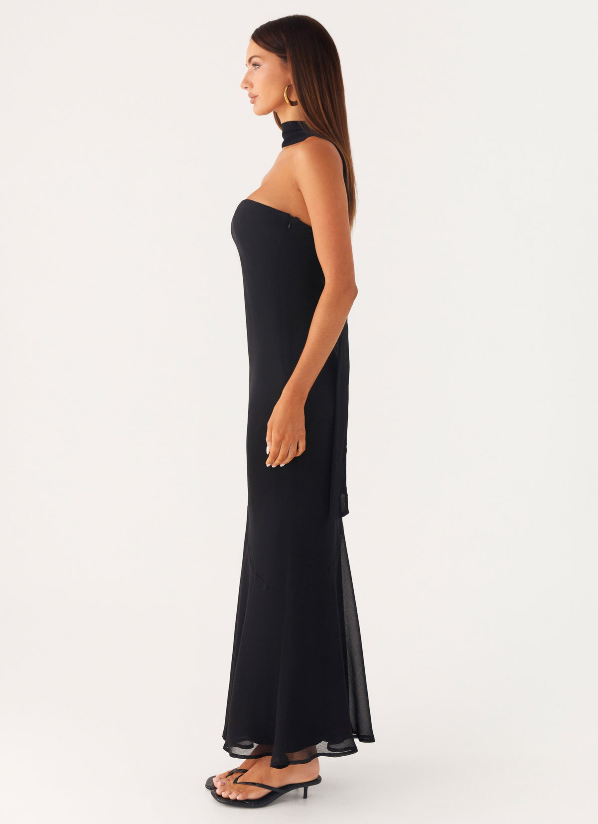 Strapless Brushed Chiffon Maxi Dress - Black
