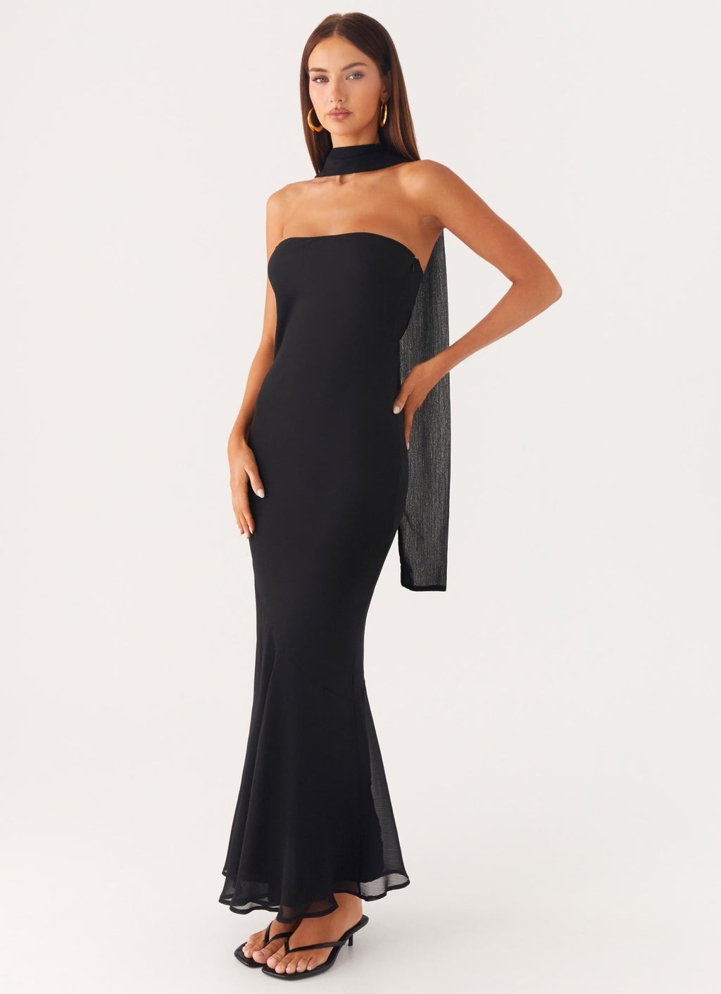 Strapless Brushed Chiffon Maxi Dress - Black