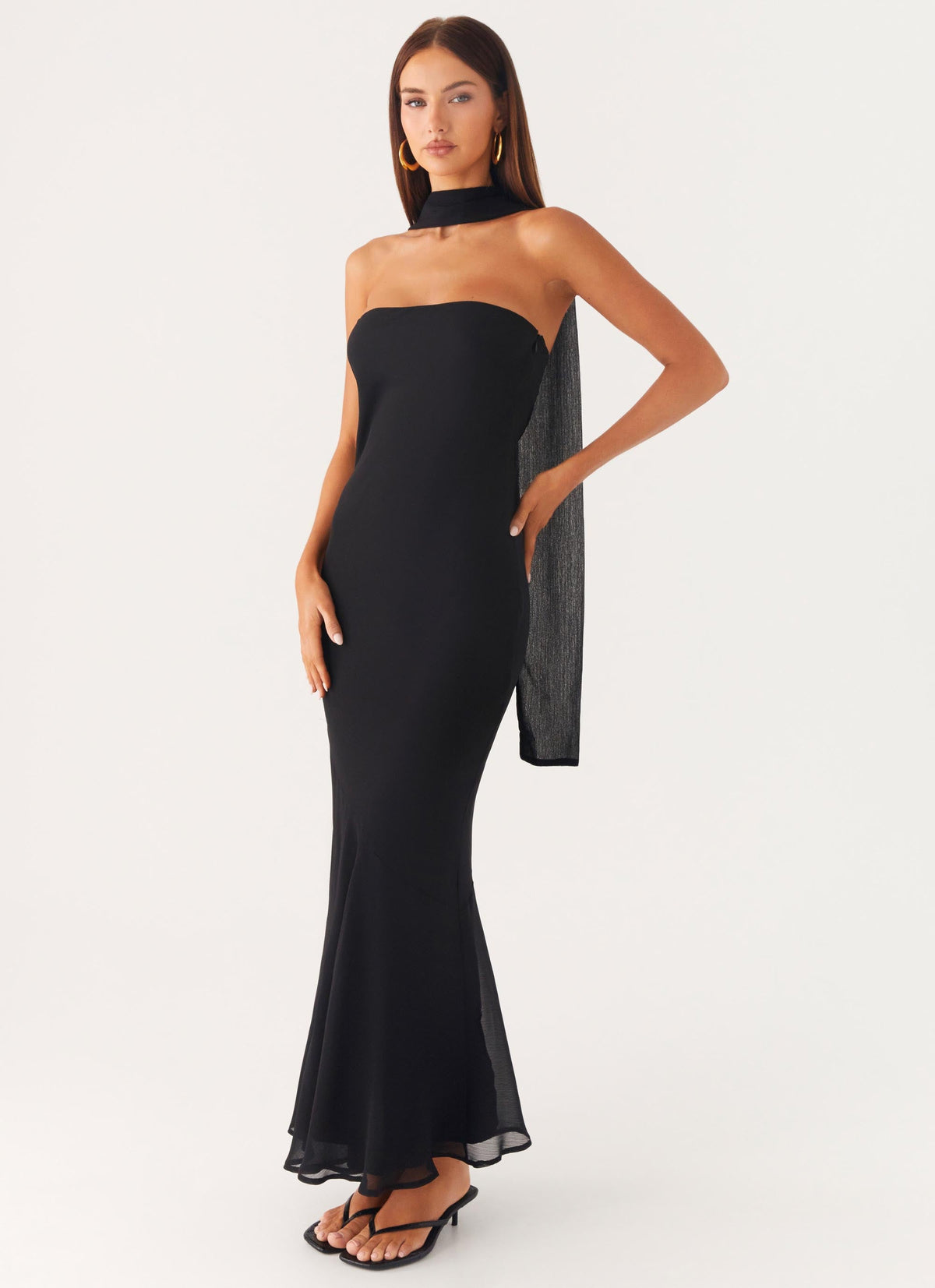 Strapless Brushed Chiffon Maxi Dress - Black
