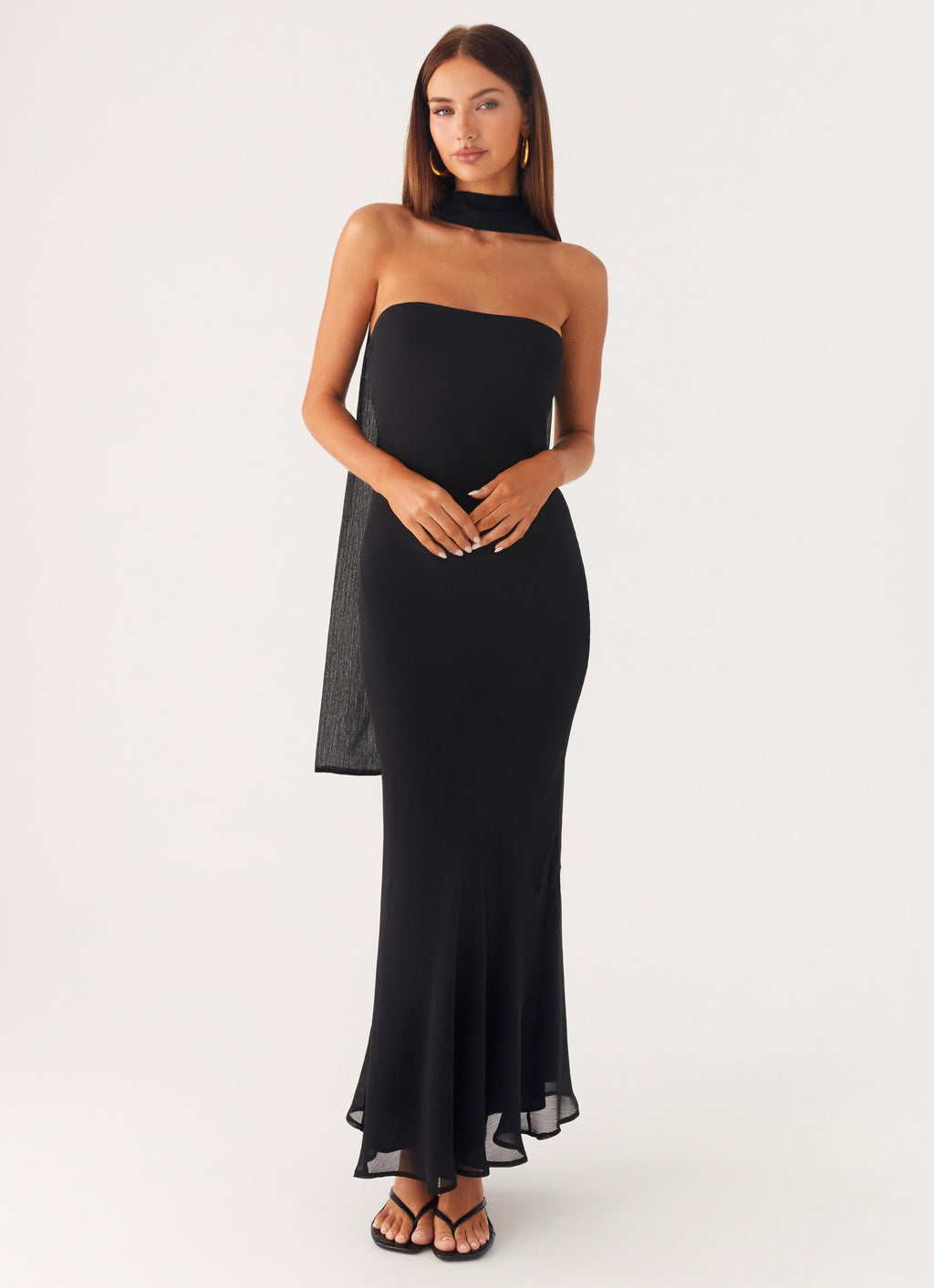 Strapless Brushed Chiffon Maxi Dress - Black