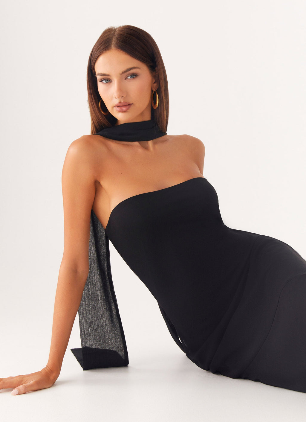 Strapless Brushed Chiffon Maxi Dress - Black