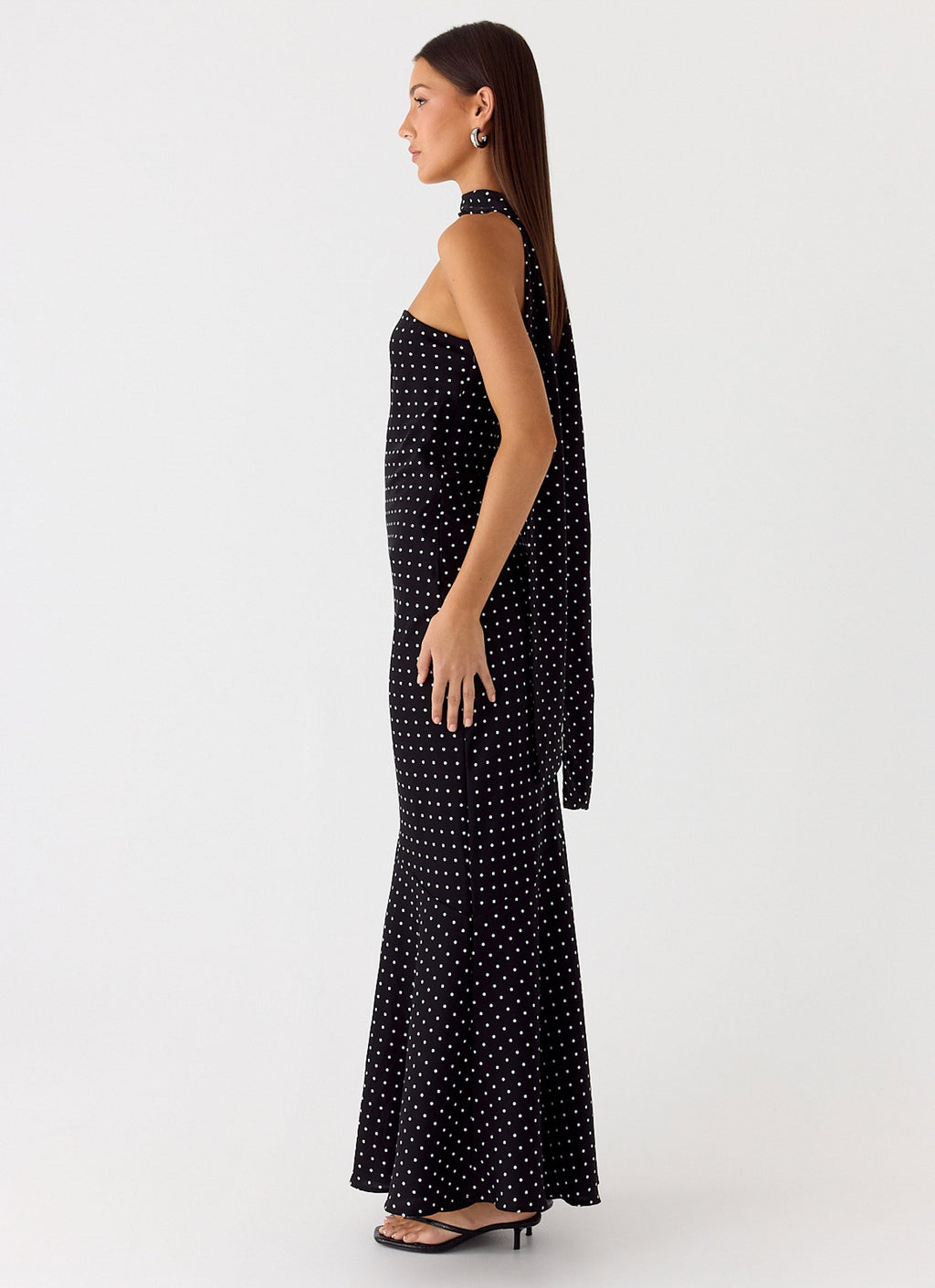 Strapless Brushed Chiffon Maxi Dress - Black Polka Dot