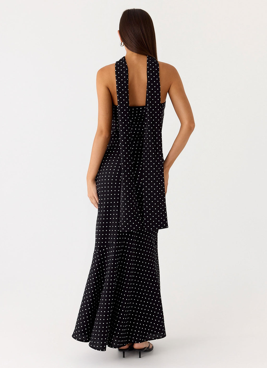 Strapless Brushed Chiffon Maxi Dress - Black Polka Dot
