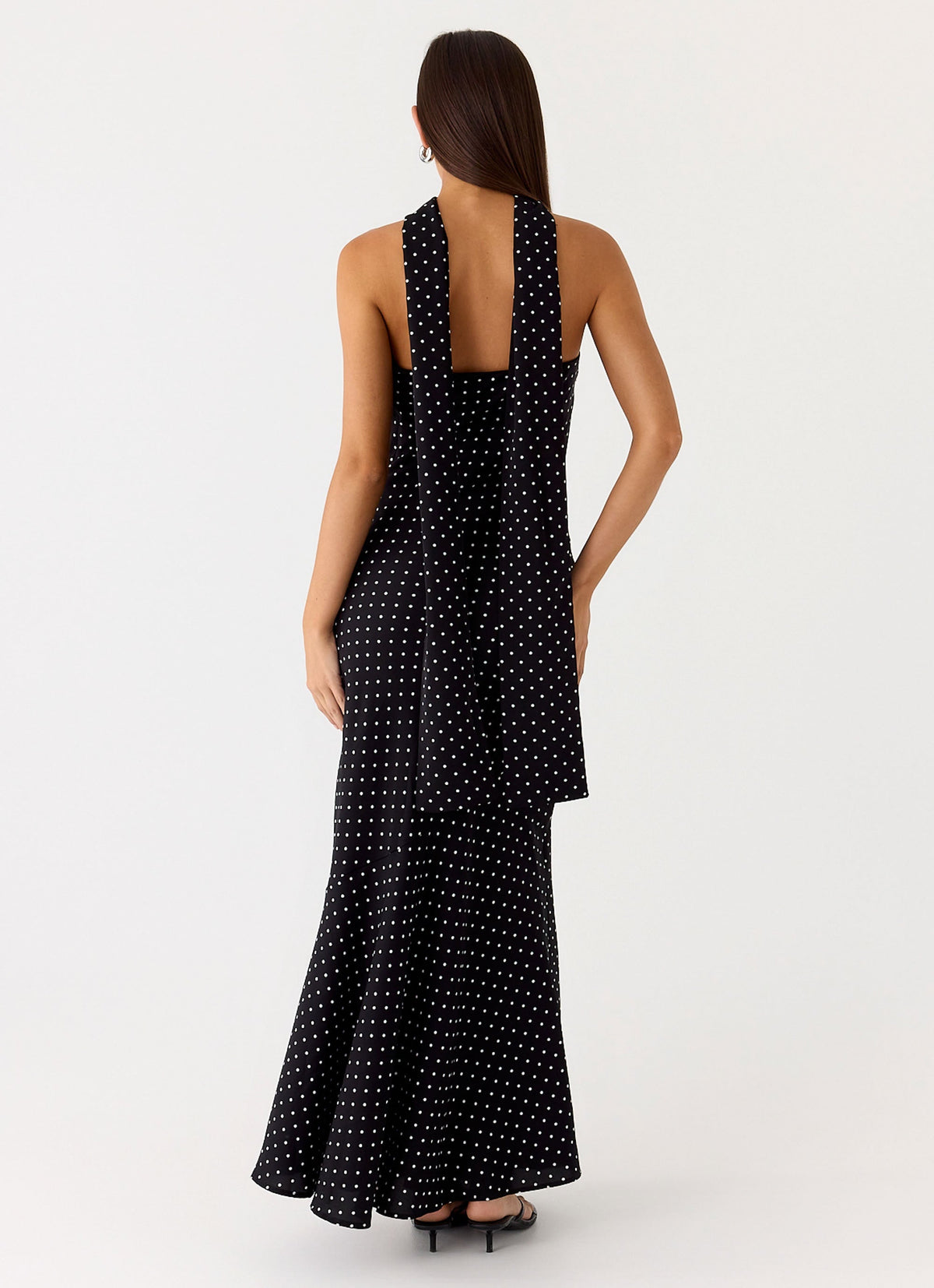 Strapless Brushed Chiffon Maxi Dress - Black Polka Dot