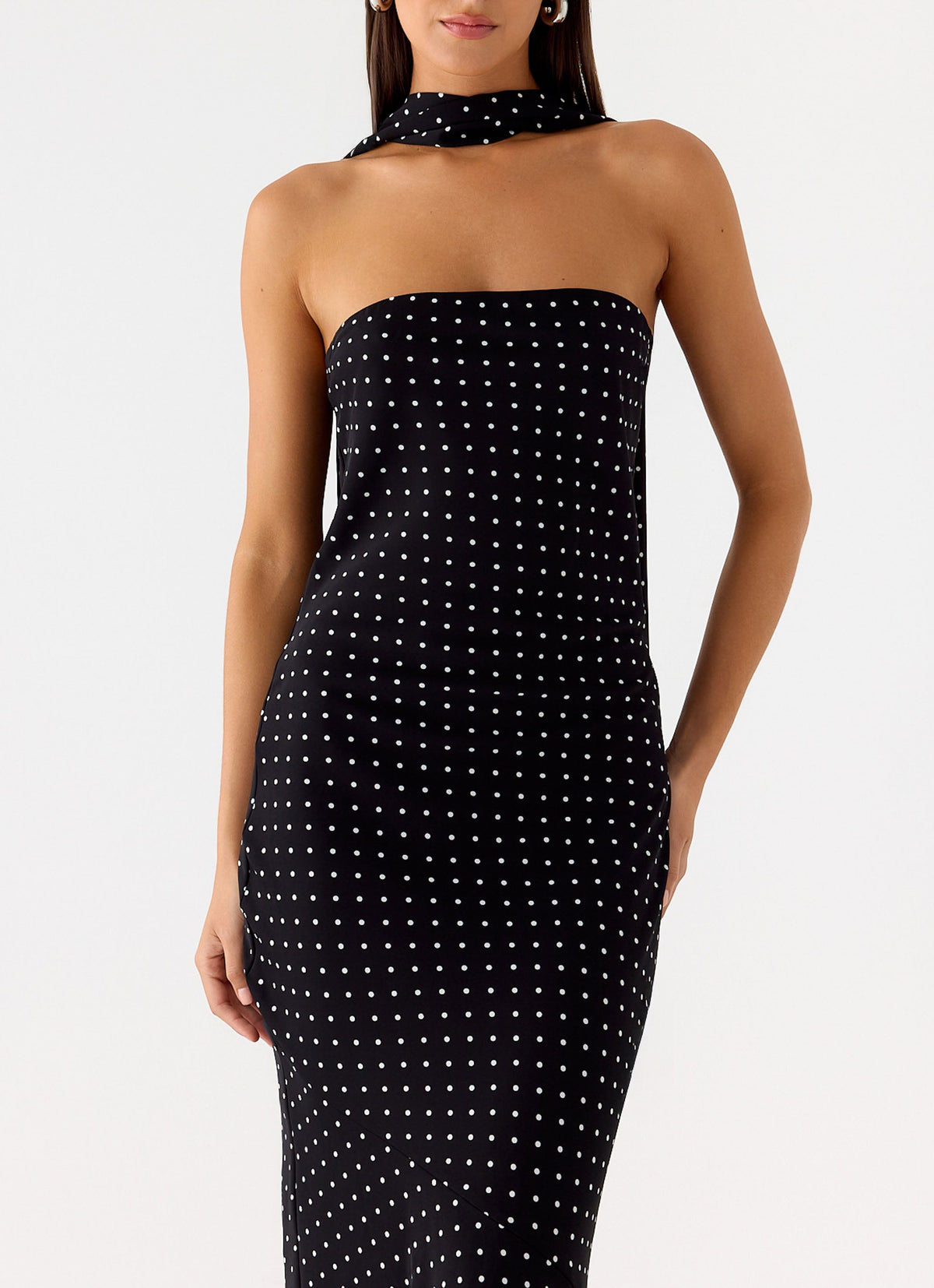 Strapless Brushed Chiffon Maxi Dress - Black Polka Dot
