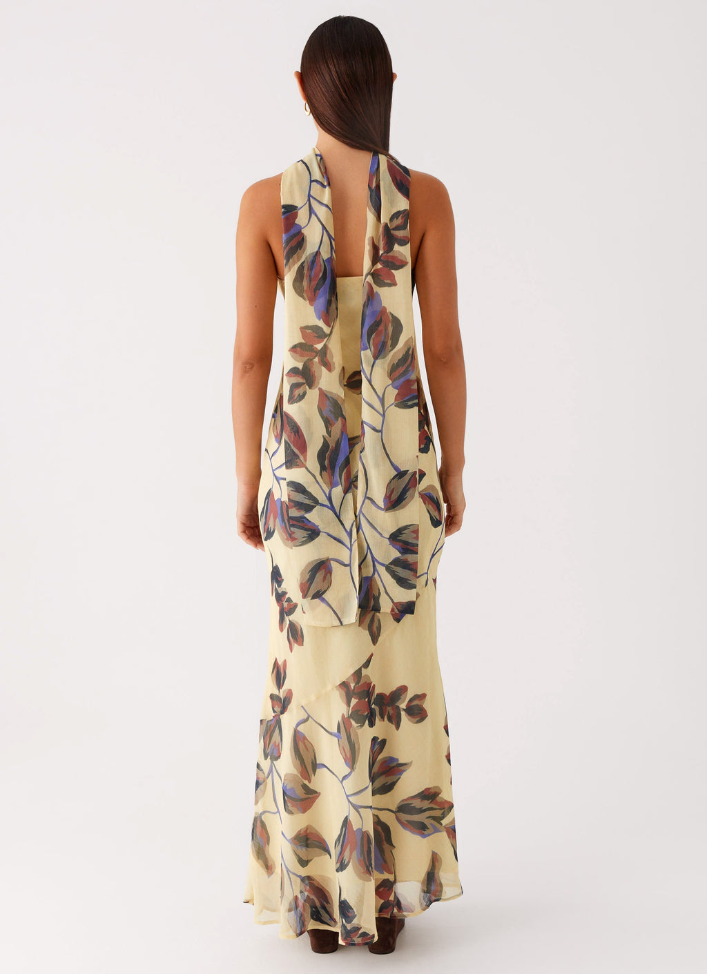 Strapless Brushed Chiffon Maxi Dress - Buttercream Leaf Print