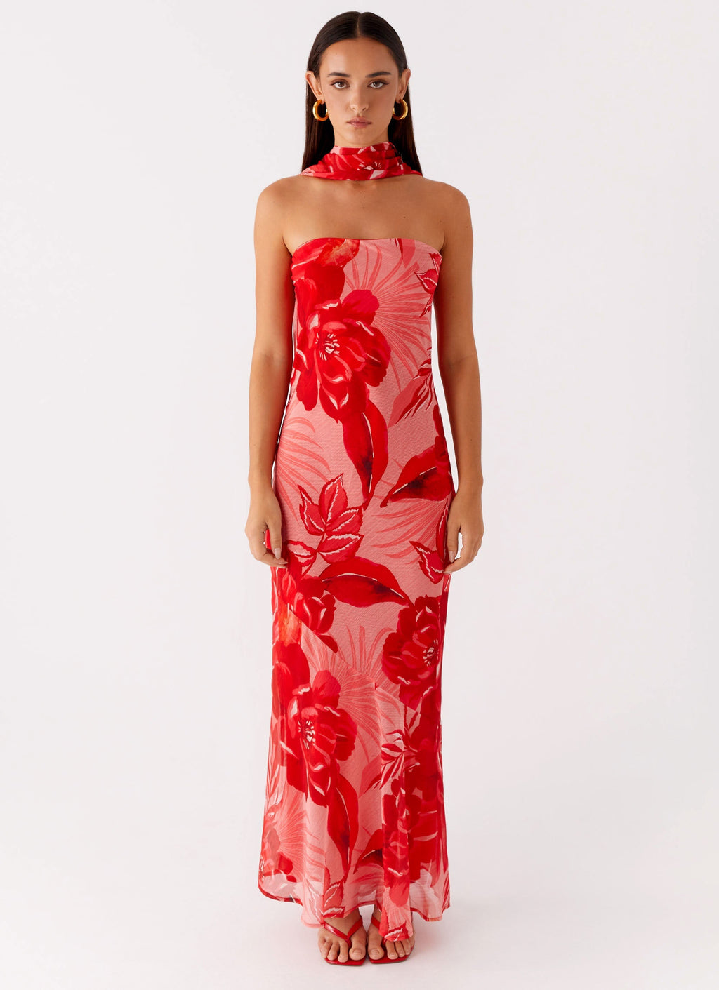 Strapless Brushed Chiffon Maxi Dress - Sicily Sunsets Print