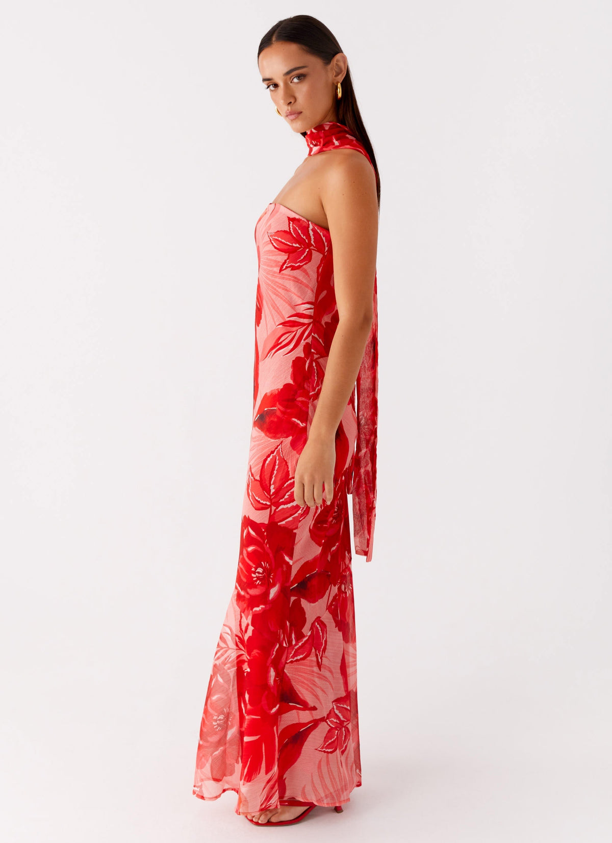 Strapless Brushed Chiffon Maxi Dress - Sicily Sunsets Print