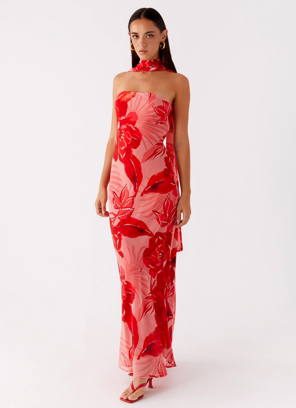 Strapless Brushed Chiffon Maxi Dress - Sicily Sunsets Print
