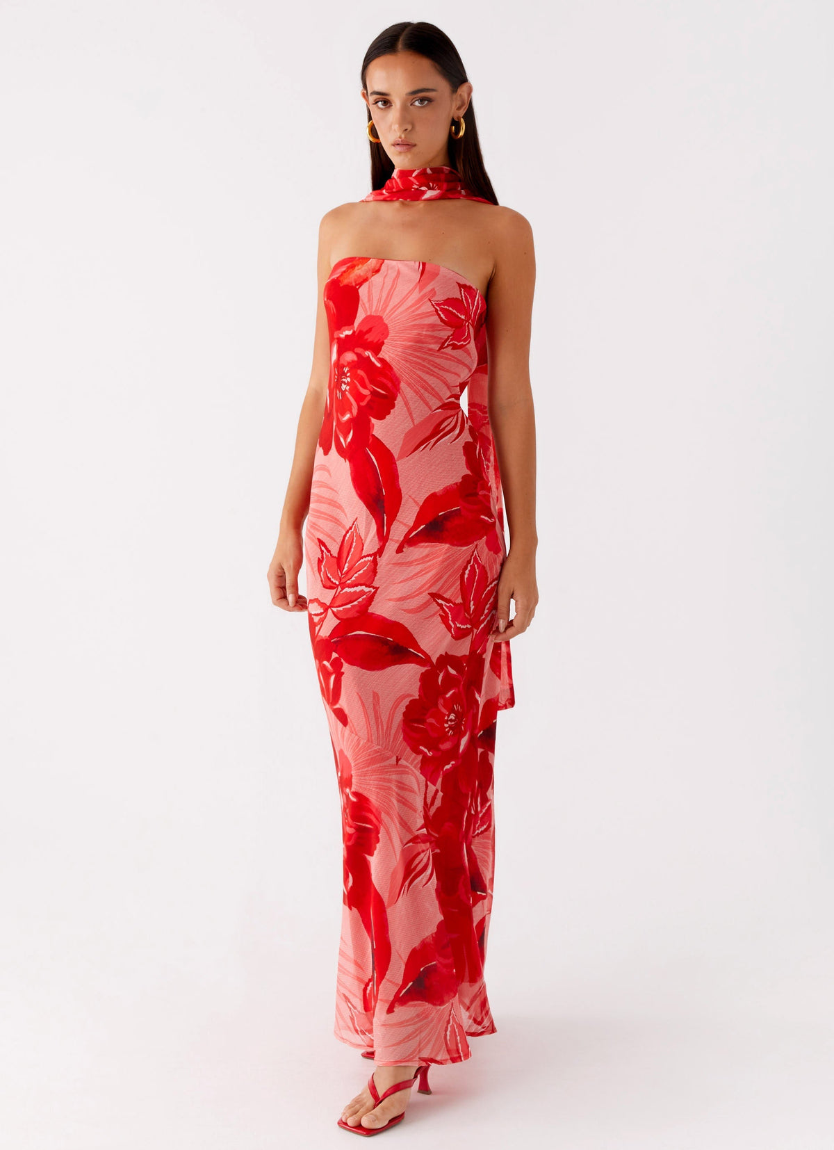 Strapless Brushed Chiffon Maxi Dress - Sicily Sunsets Print