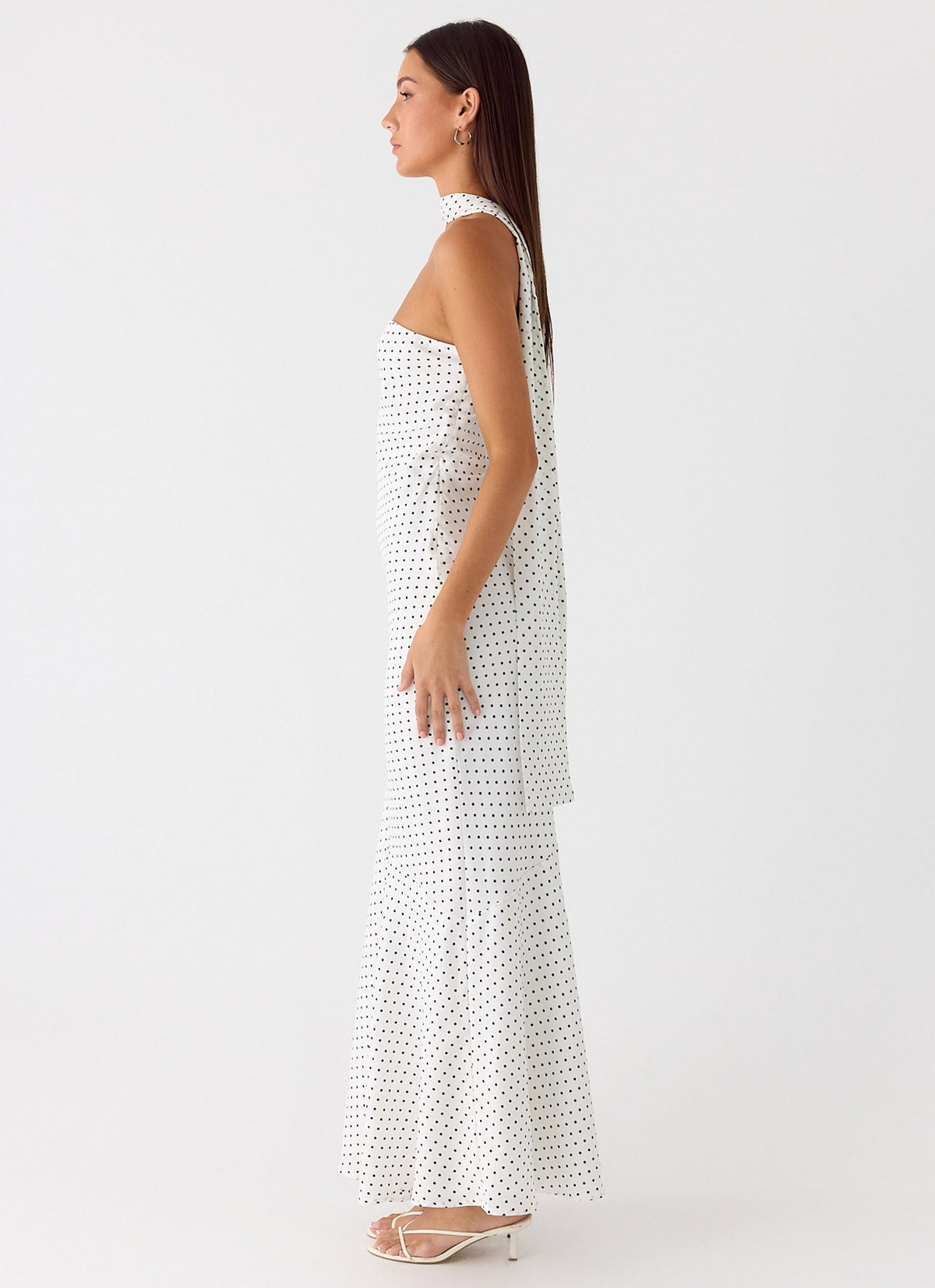 Strapless Brushed Chiffon Maxi Dress - White Polka Dot