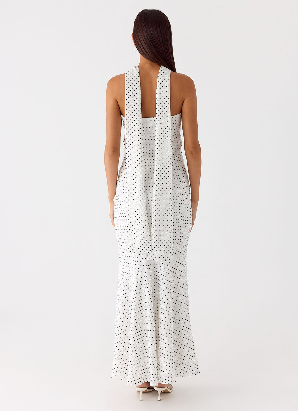 Strapless Brushed Chiffon Maxi Dress - White Polka Dot