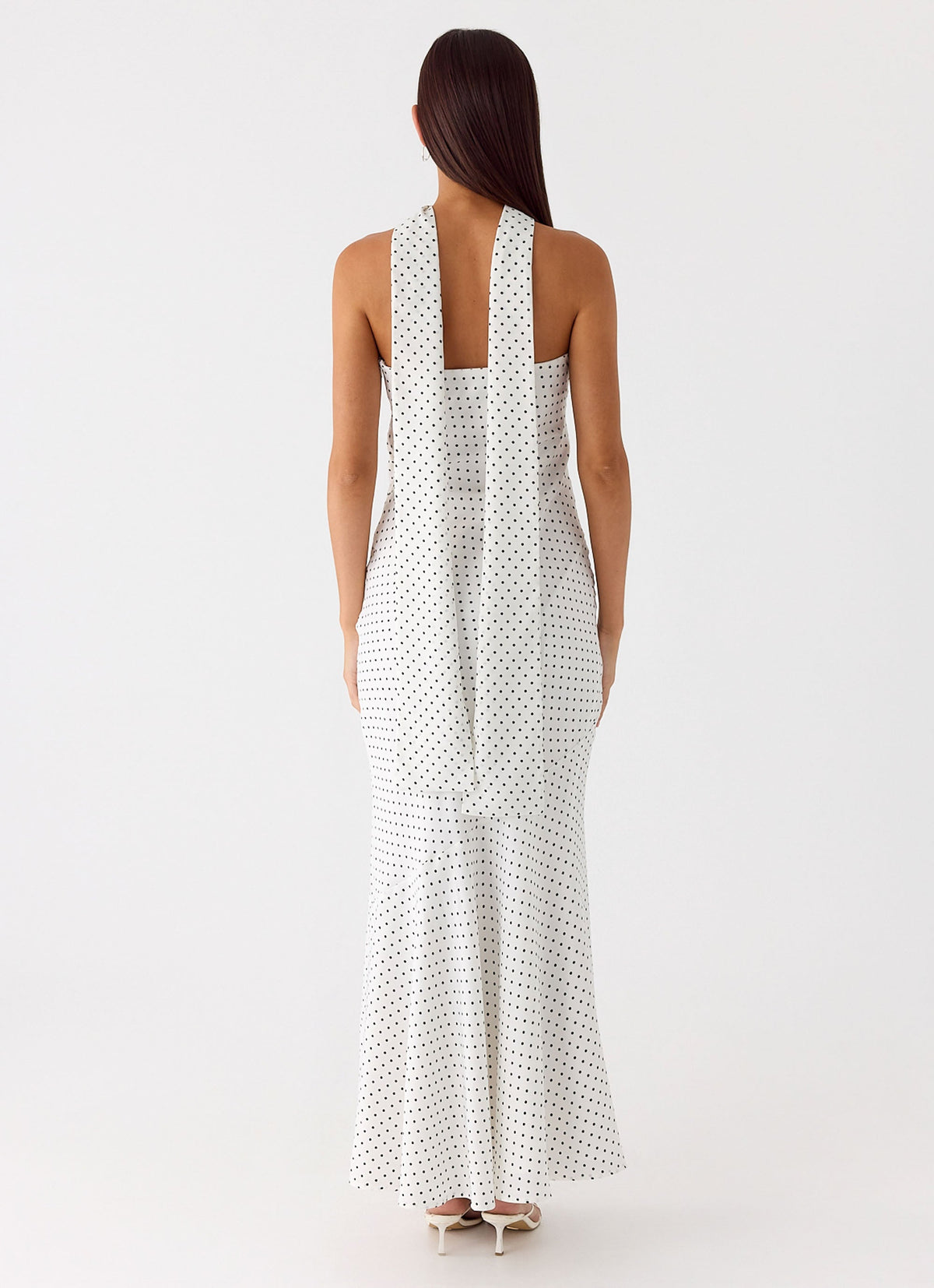 Strapless Brushed Chiffon Maxi Dress - White Polka Dot