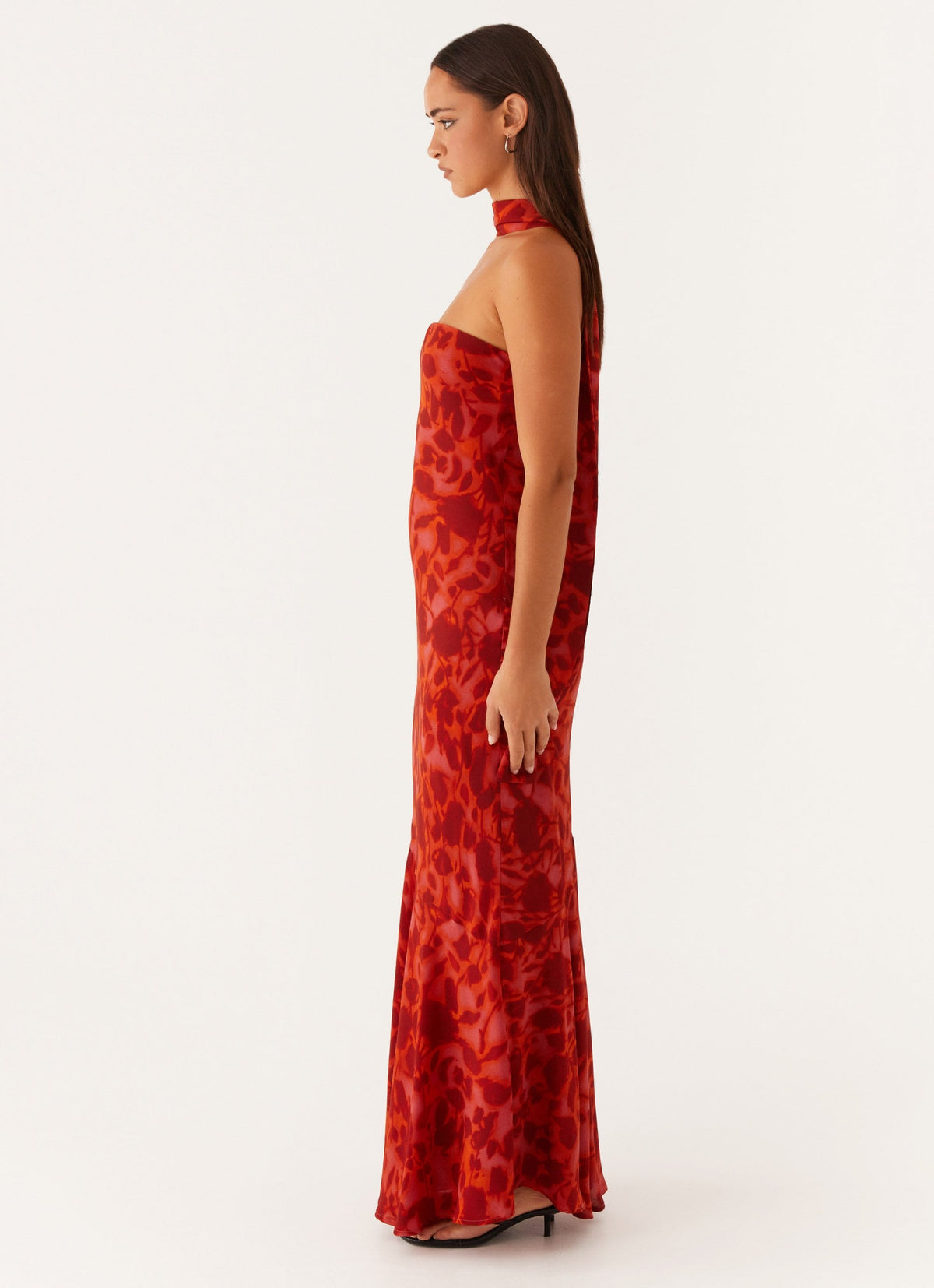 Strapless Brushed Chiffon Maxi Dress - Deep Red Floral