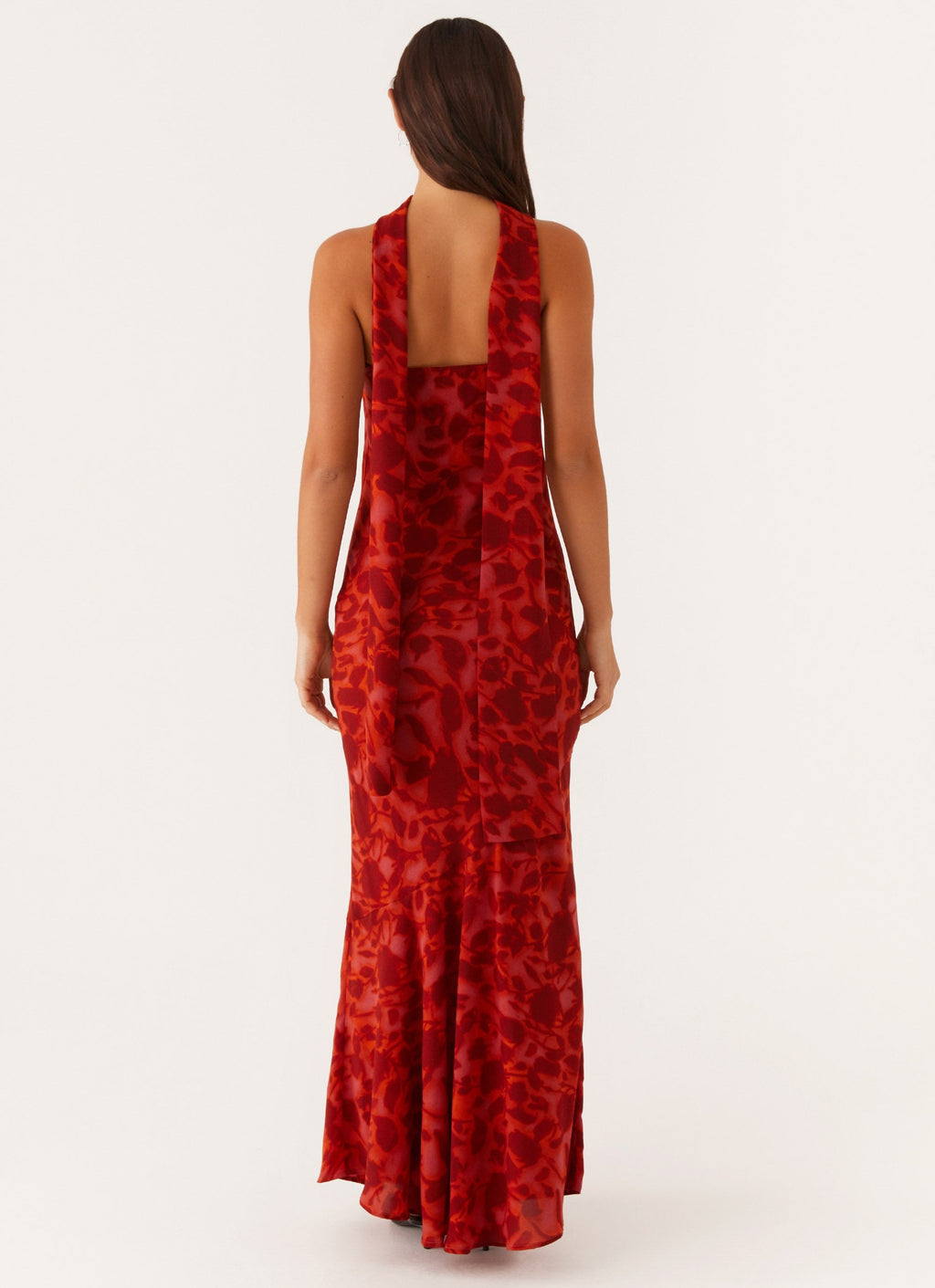 Strapless Brushed Chiffon Maxi Dress - Deep Red Floral