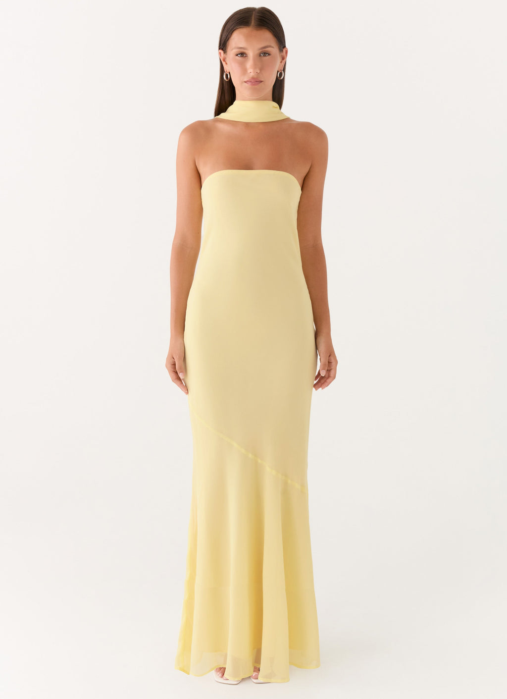 Strapless Brushed Chiffon Maxi Dress - Yellow