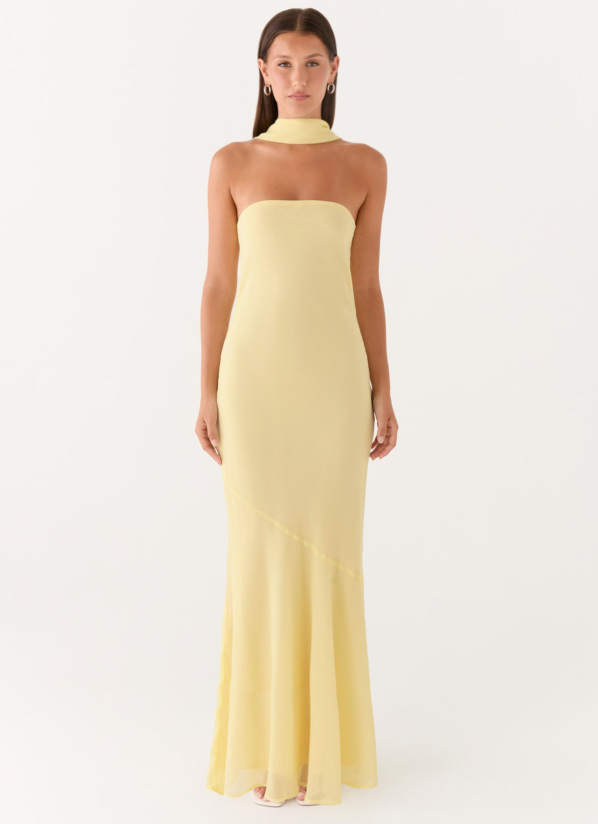 Strapless Brushed Chiffon Maxi Dress - Yellow