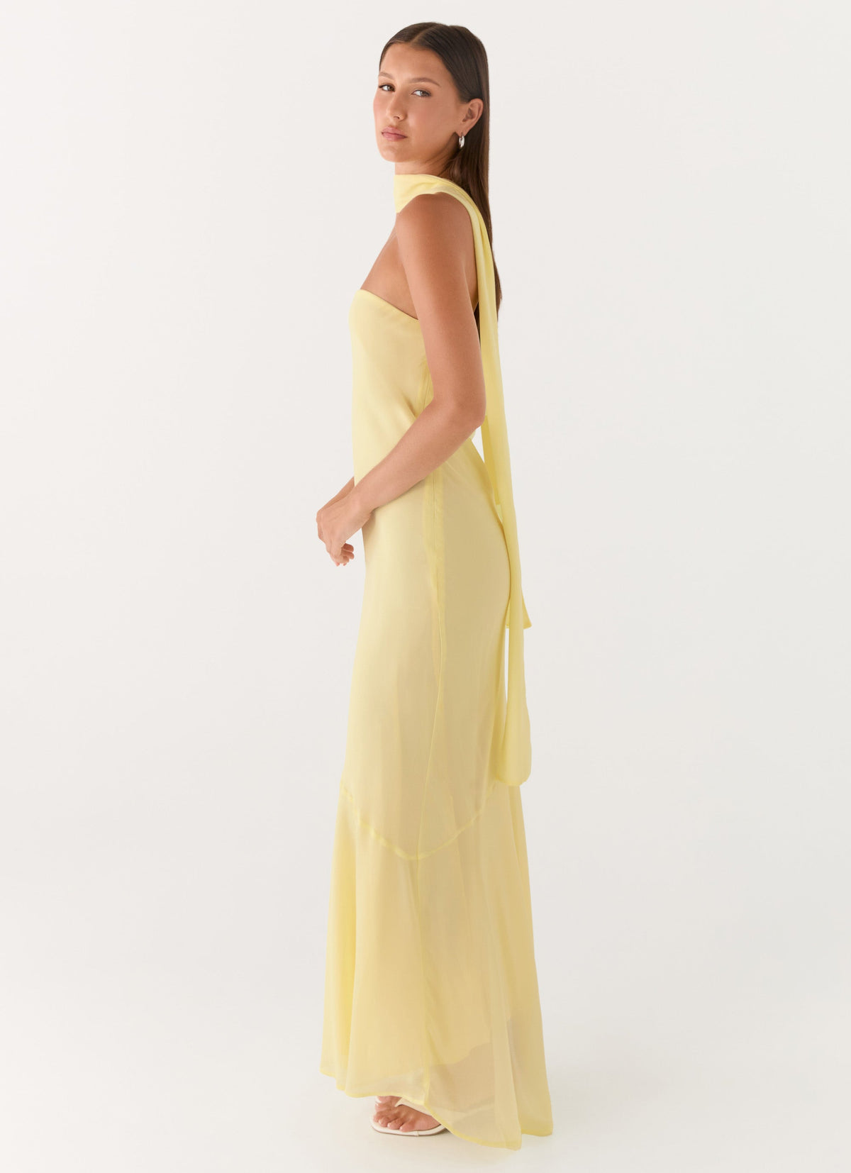 Strapless Brushed Chiffon Maxi Dress - Yellow