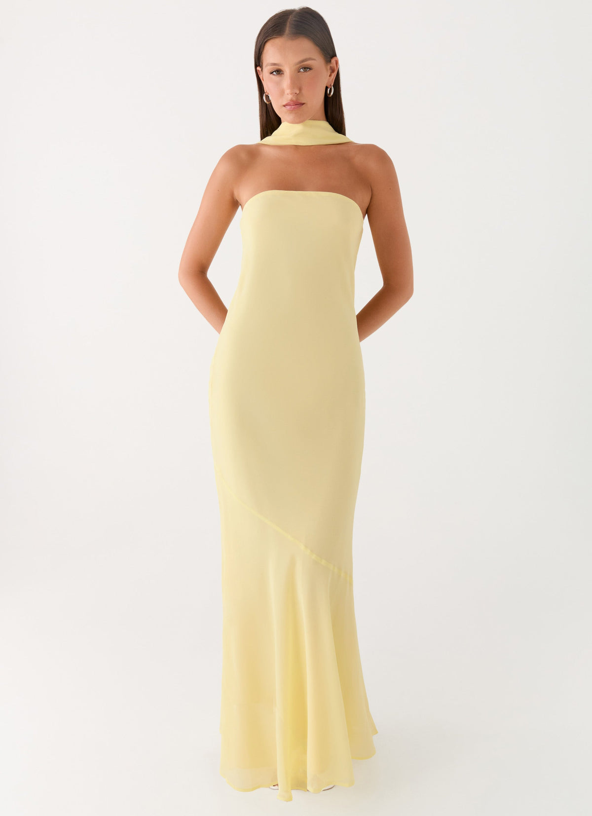 Strapless Brushed Chiffon Maxi Dress - Yellow