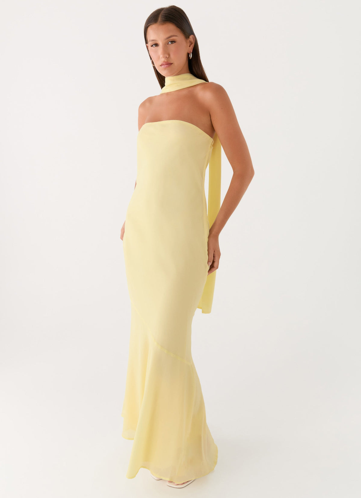 Strapless Brushed Chiffon Maxi Dress - Yellow