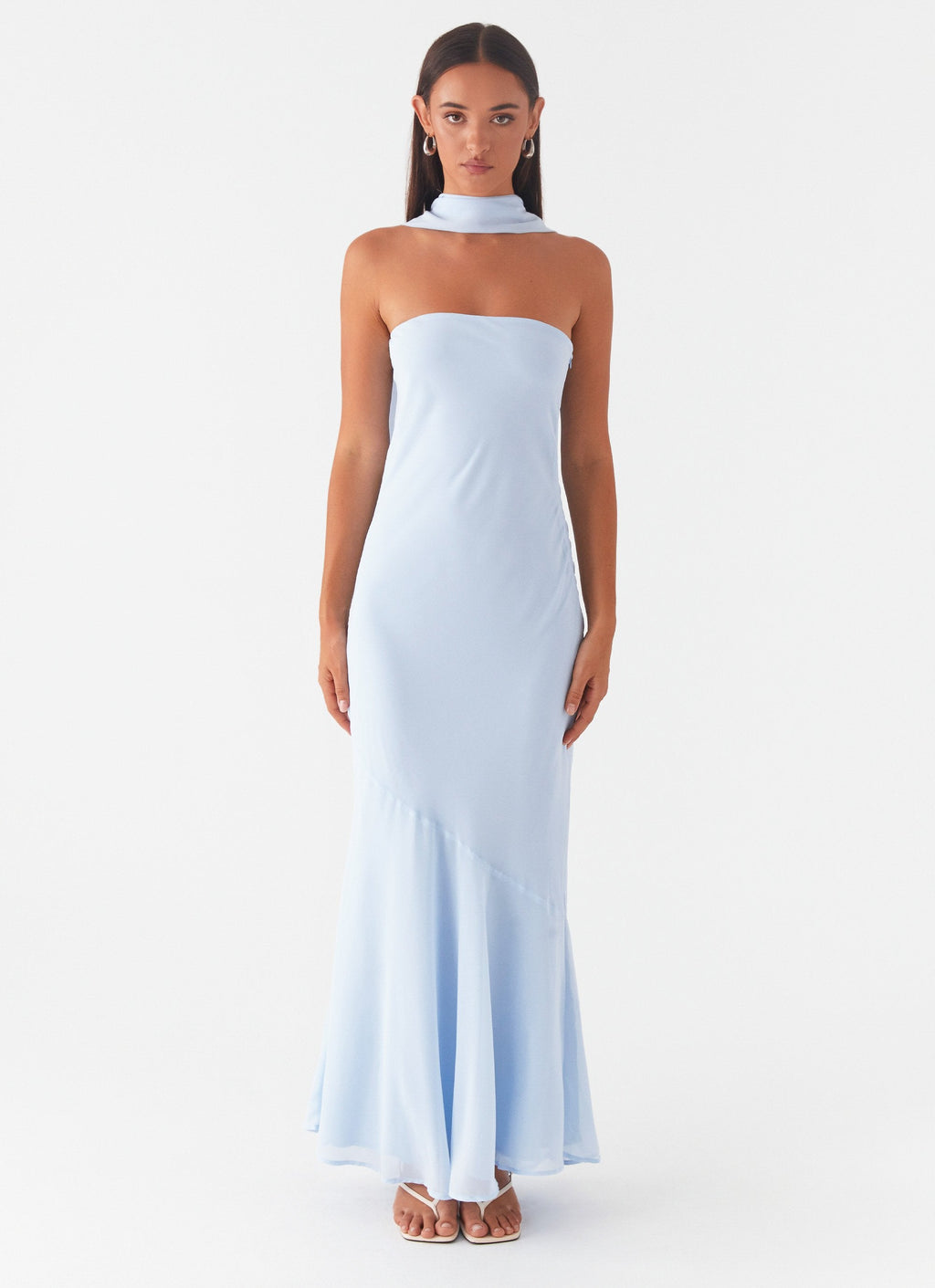 Strapless Brushed Chiffon Maxi Dress - Blue