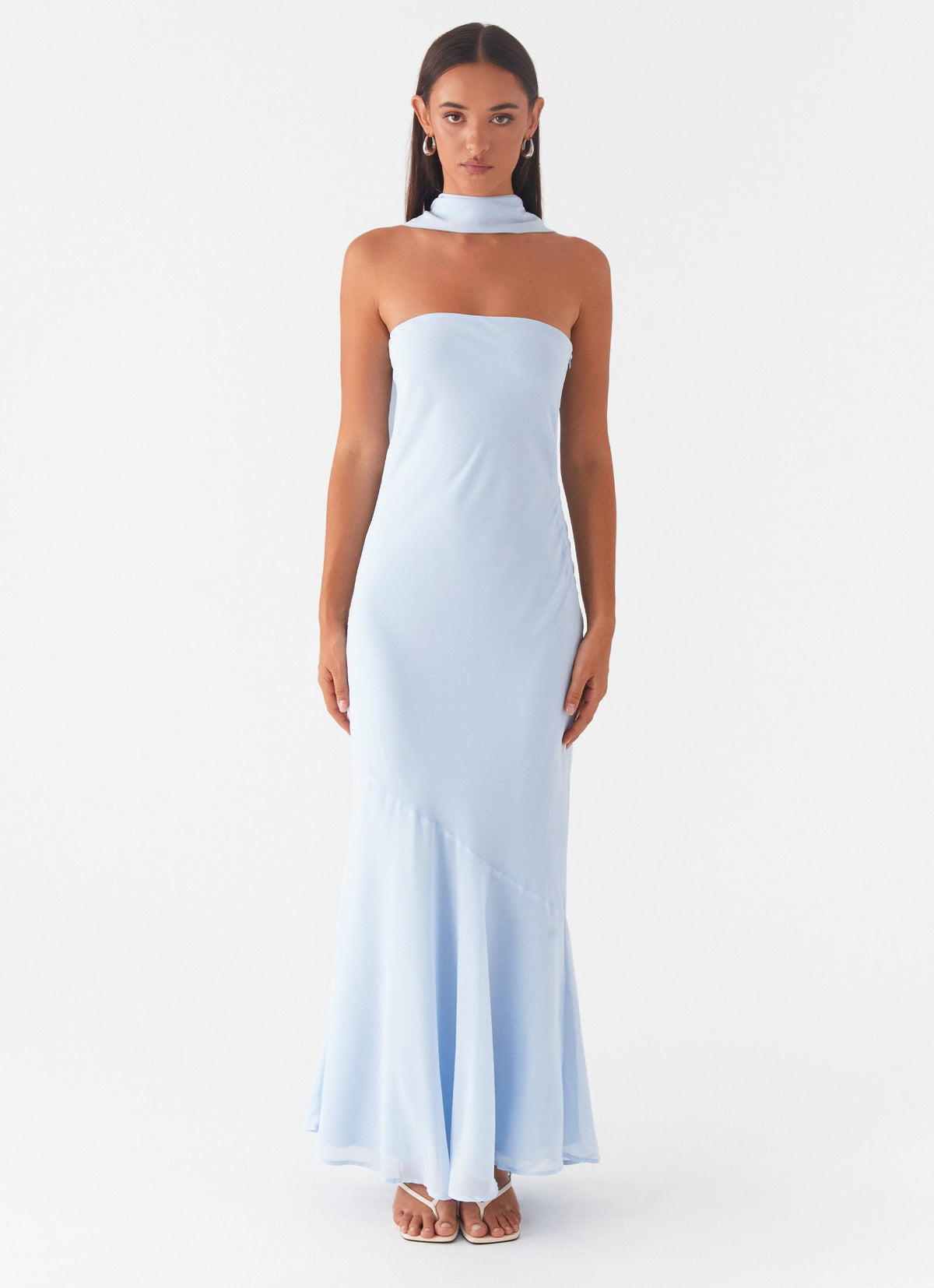 Strapless Brushed Chiffon Maxi Dress - Blue