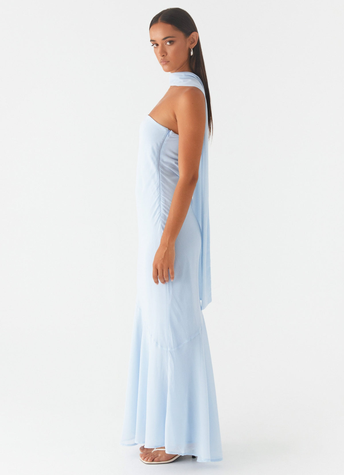 Strapless Brushed Chiffon Maxi Dress - Blue