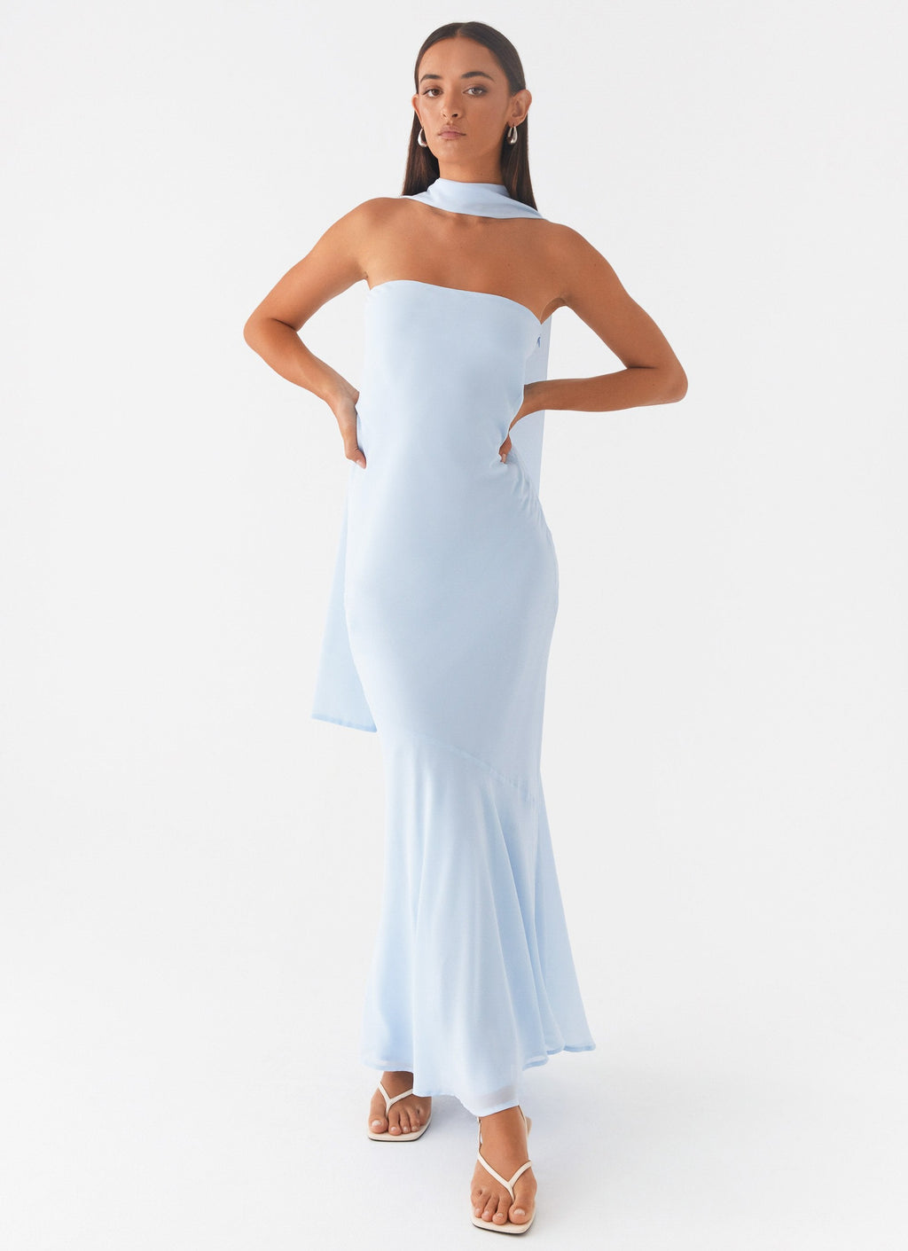 Strapless Brushed Chiffon Maxi Dress - Blue