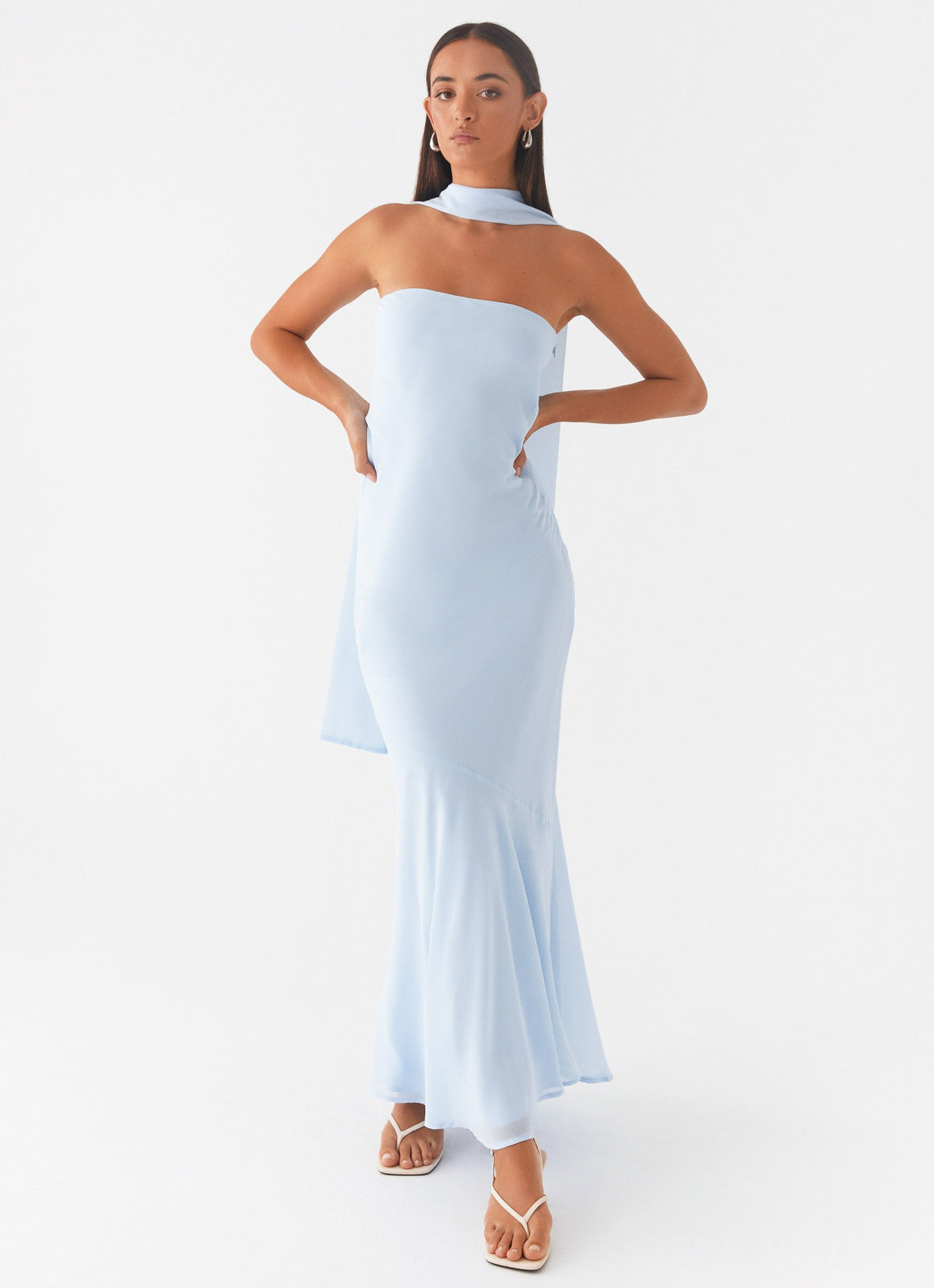 Strapless Brushed Chiffon Maxi Dress - Blue