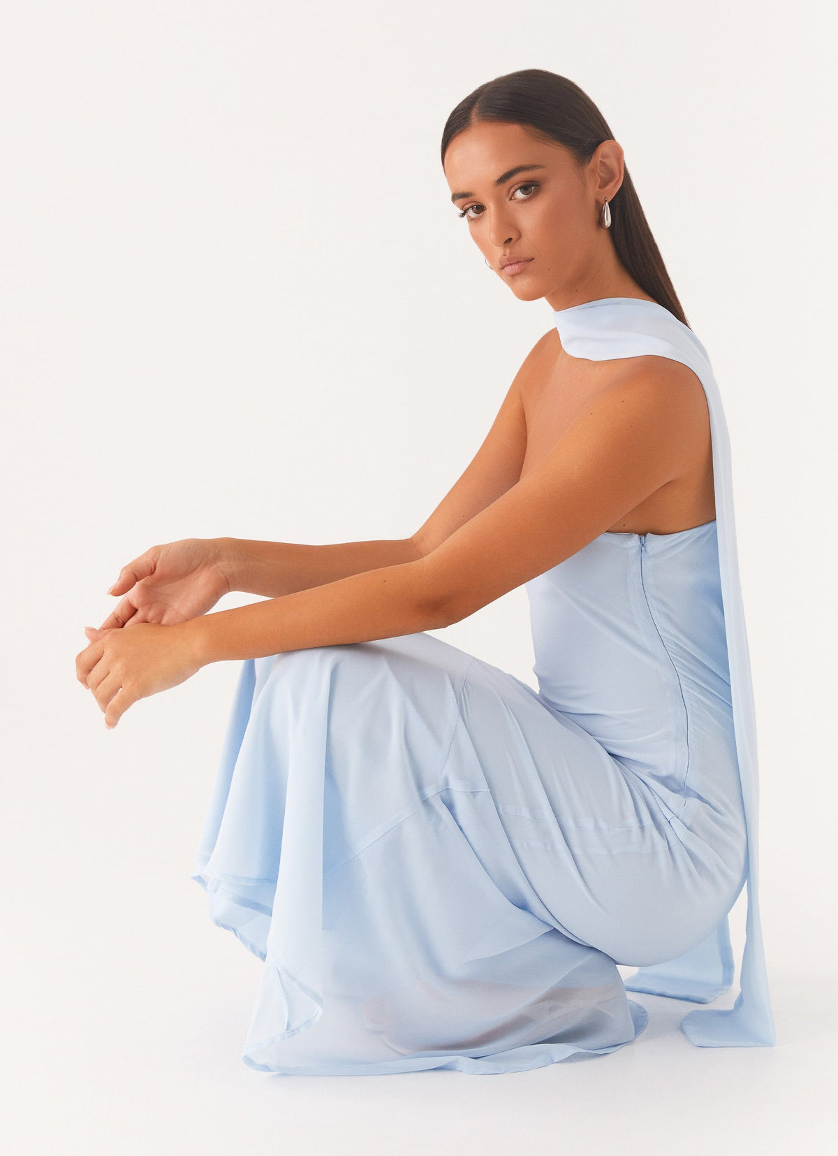 Strapless Brushed Chiffon Maxi Dress - Blue