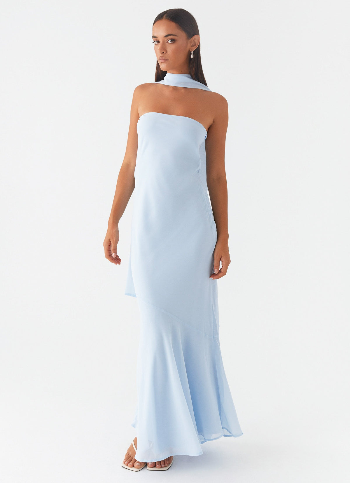 Strapless Brushed Chiffon Maxi Dress - Blue