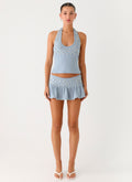 Metallic Button Halter Top - Blue