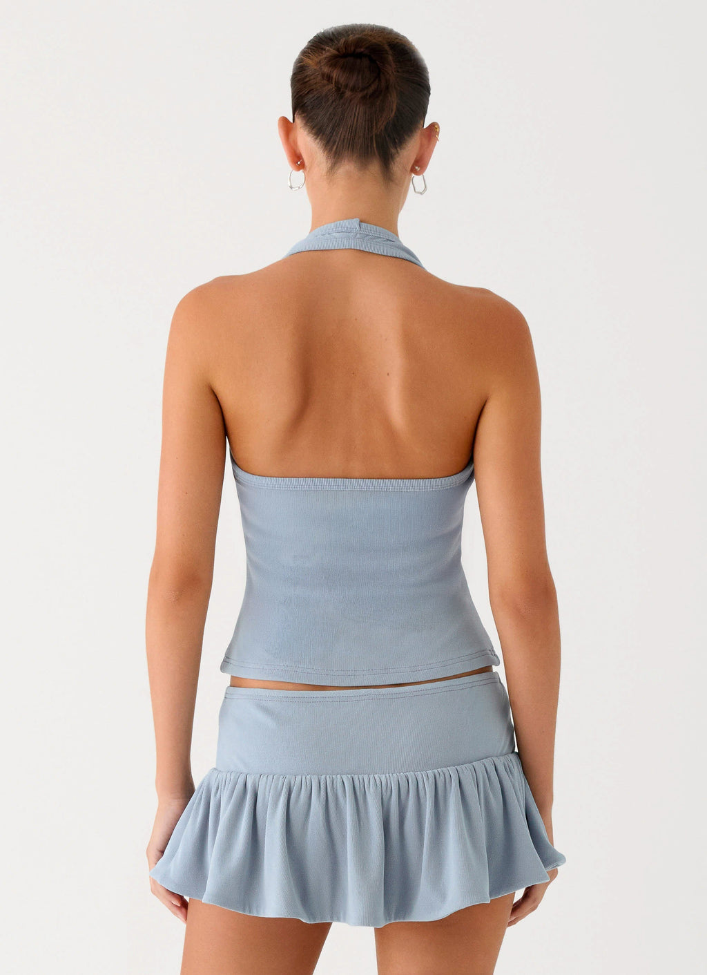 Metallic Button Halter Top - Blue