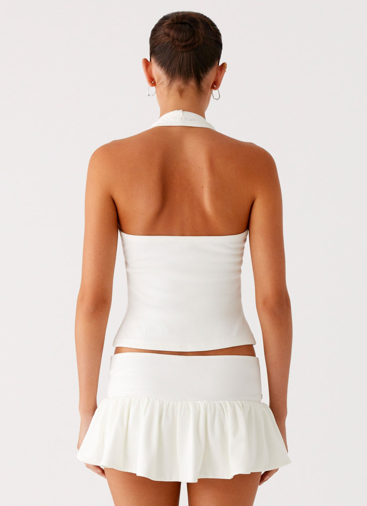 Metallic Button Halter Top - White
