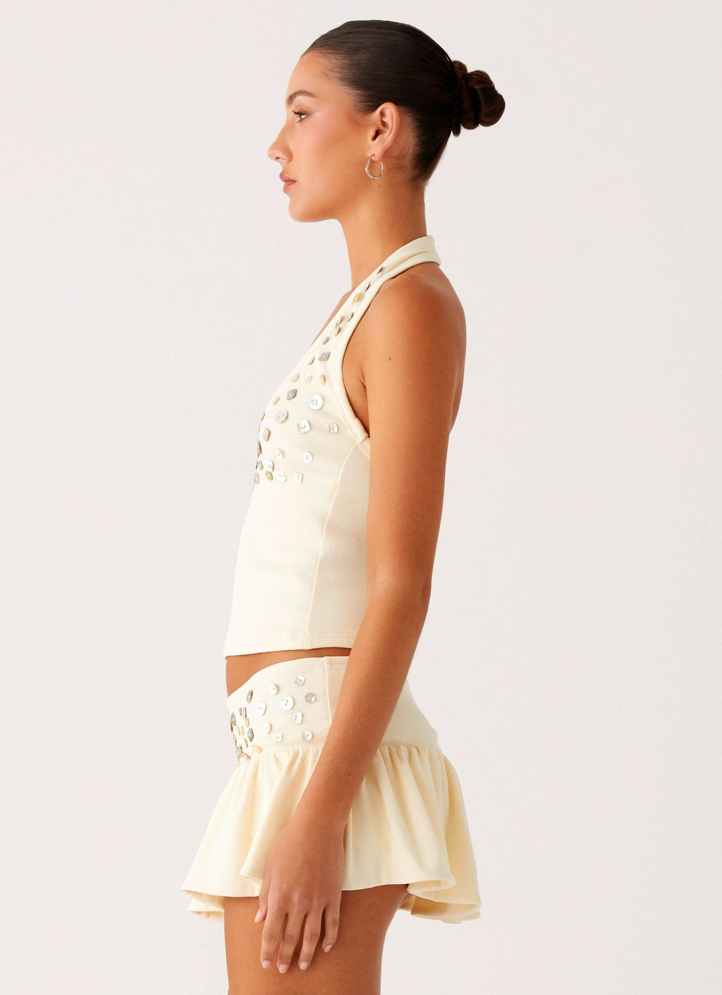 Metallic Button Halter Top - Yellow