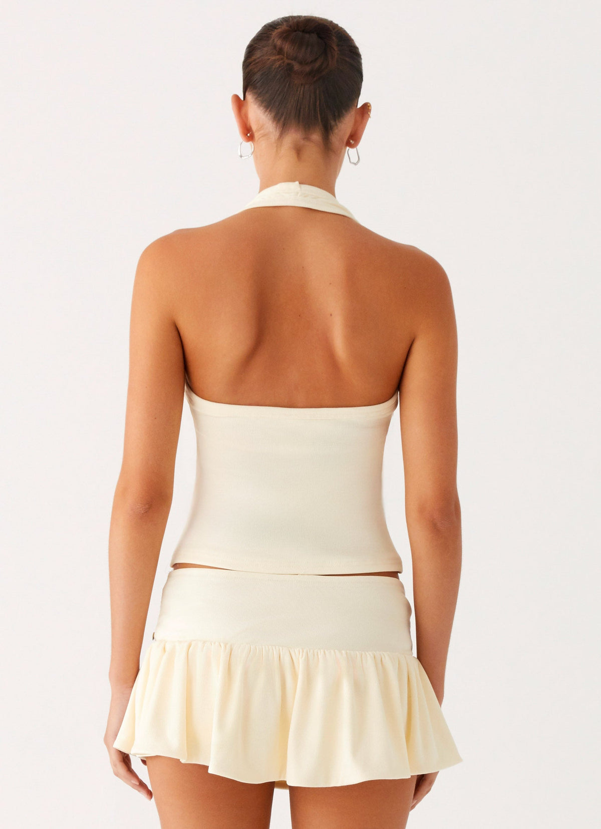 Metallic Button Halter Top - Yellow