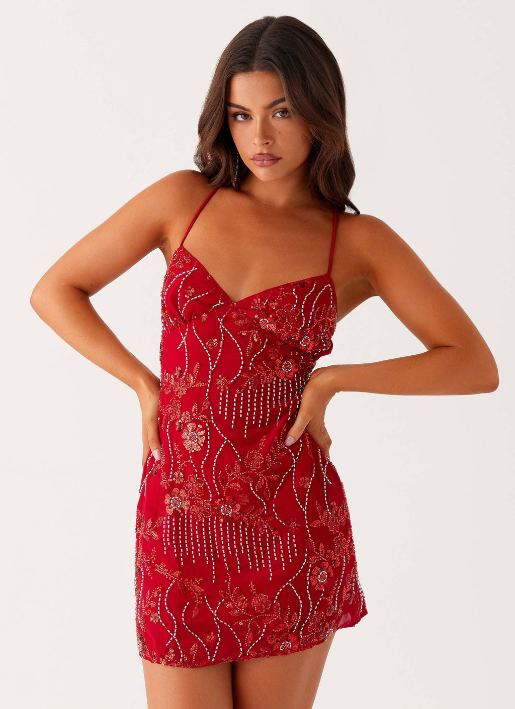 Sequin Cami Micro Mini Dress - Red