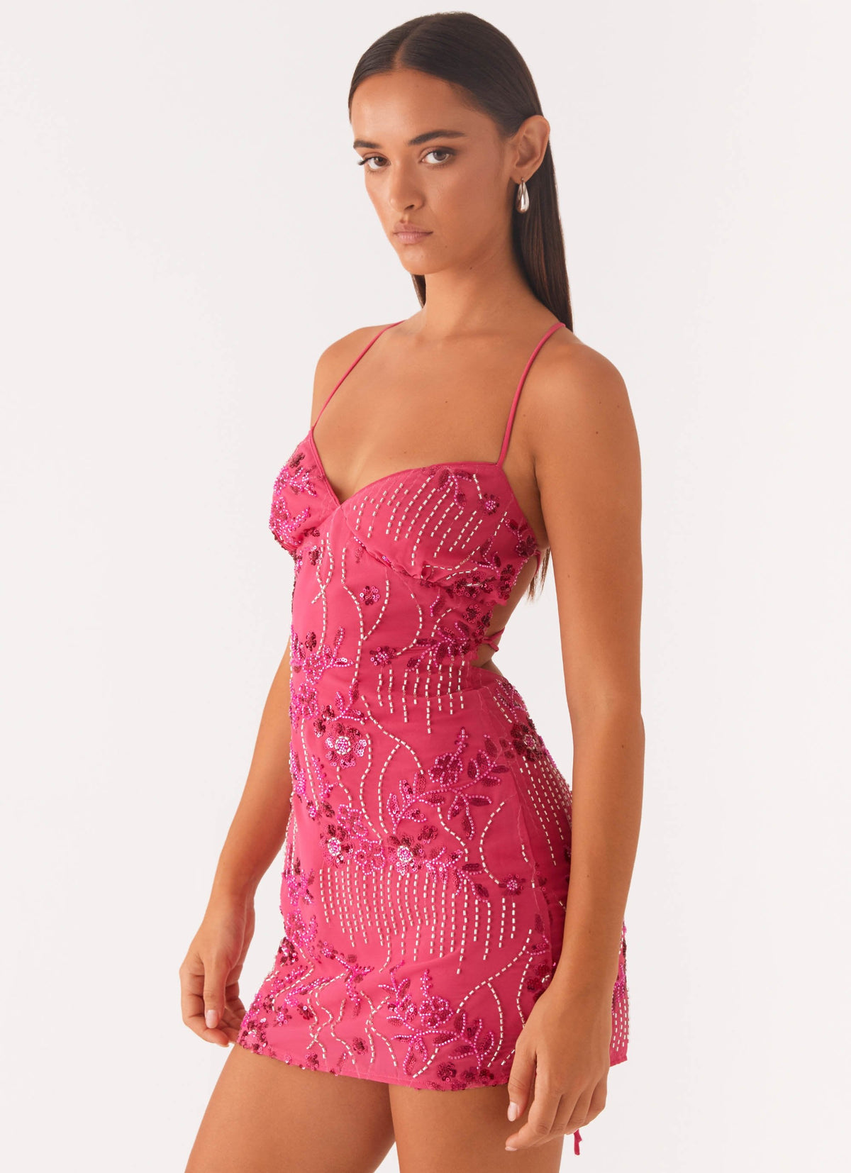 Sequin Cami Micro Mini Dress - Fuchsia