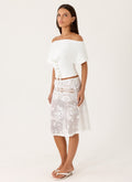 Elasticated Lace Midi Skirt - White