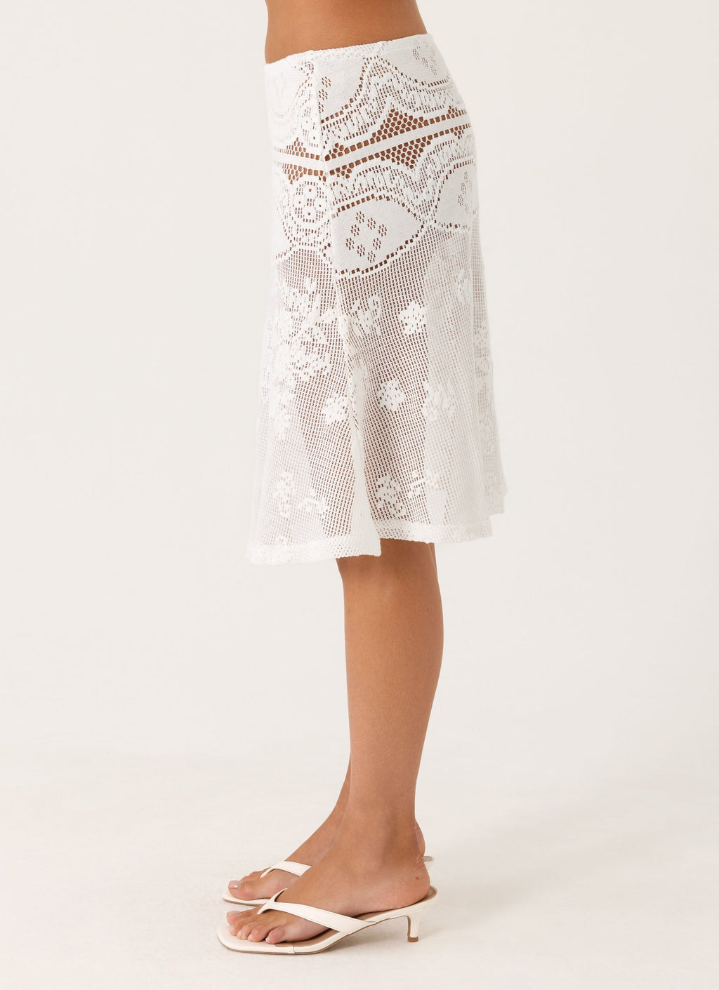 Elasticated Lace Midi Skirt - White