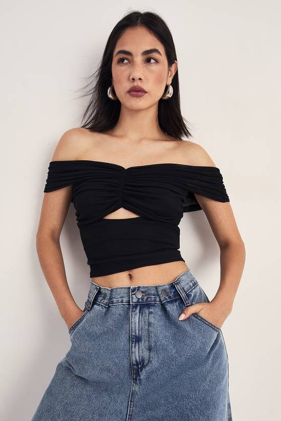 Ruched Bardot Cut-Out Top
