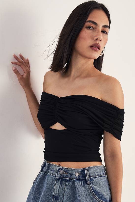 Ruched Bardot Cut-Out Top
